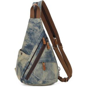 Canvas blue-yellow Sling Bag Small Crossbody Backpack Shoulder for Men Women
